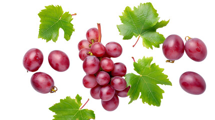  grape with leaves on white background  - obrazy, fototapety, plakaty