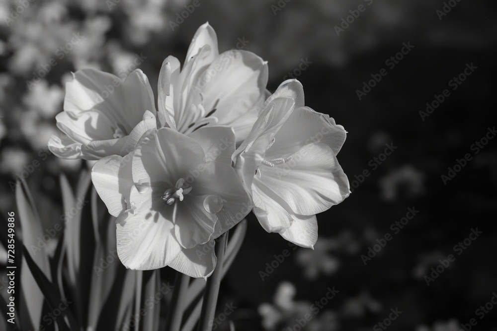 Poster A simple black and white photo of a bunch of flowers. Perfect for adding a touch of elegance to any project