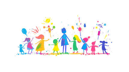 Naklejka premium Hand-drawn illustration of a group of friends joyfully playing holi with vibrant colors