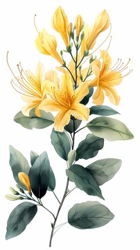 ]Honeysuckle flower Illustrations in ink and wash line style for decorative wall art