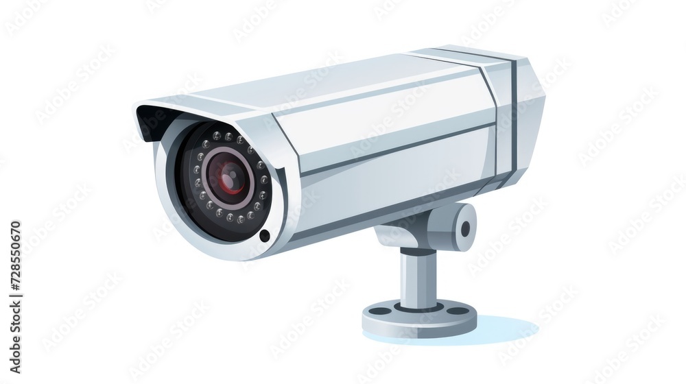 Poster a security camera on a white background. suitable for use in surveillance, technology, or safety-rel