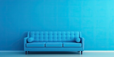 A wall with a blue sofa.