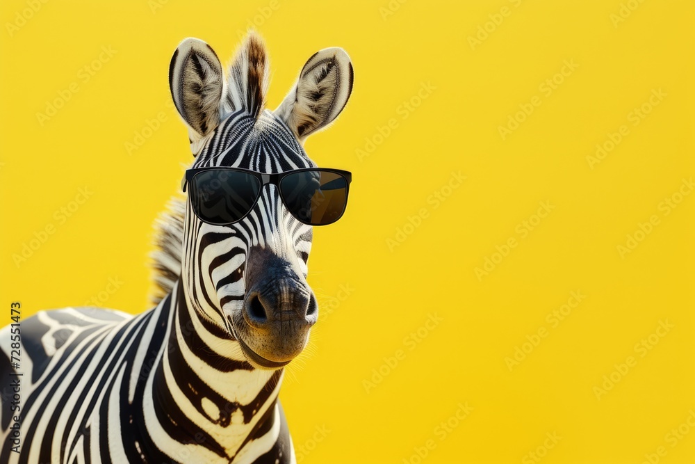 Aufkleber Close up of a zebra wearing sunglasses. Perfect for adding a touch of fun and style to your designs
