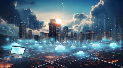 cloud computing with multiple networks and digital devices on top of a city