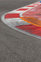 Close-up of the empty asphalt of an international race track. Race track of a car, motorcycle