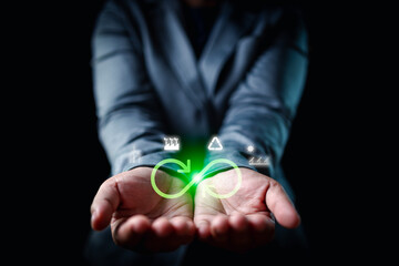 Clean Energy Revolution Businessman Reveals Virtual Screenshot, Reducing Atmospheric Pollution Through Sustainable Practices