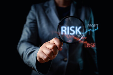 Market Insight Mastery Businessman's Hand with Magnifying Glass Analyzes Trends, Investments, and Stocks for Profitable Financial Strategies