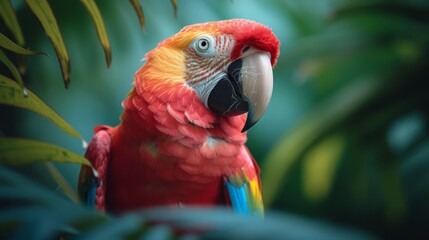 Obraz premium Parrot sitting on branch in the woods 