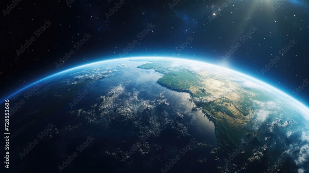 Poster Earth as seen from space with the sun in the background. Suitable for science and astronomy projects