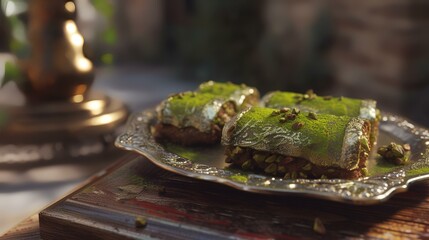 Traditional turkish dessert baklava with cashew, walnuts.