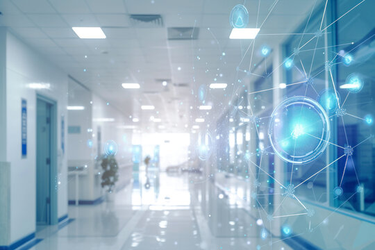 Modern hospital and communication network concept. Medical technology. MedTech.