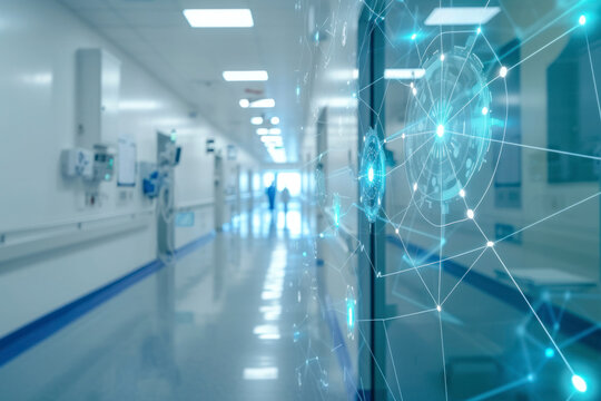 Modern hospital and communication network concept. Medical technology. MedTech.