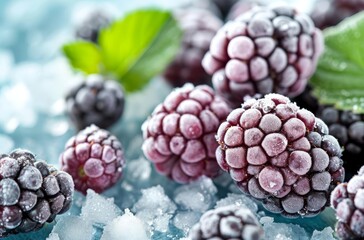 A collection of delectable and vibrant frozen berries elegantly displayed atop a bed of ice