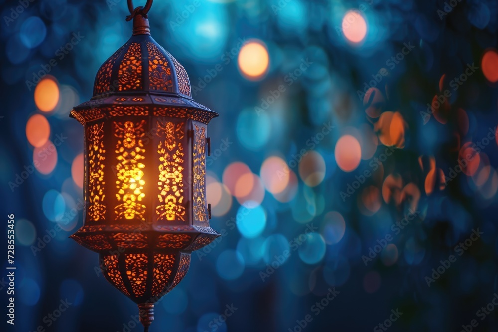 Aufkleber A lantern hanging from a string in front of a blurry background. Versatile image suitable for various uses