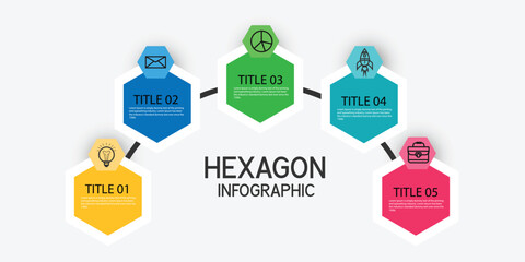 Hexagon timeline infographic template 5 steps
