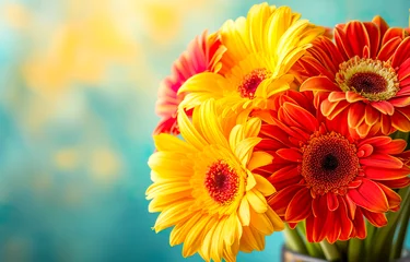 Fotobehang colorful gerbera flowers, gerbera daisy background © Tetiana