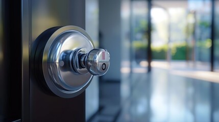 A close-up photograph of a door handle. Can be used to showcase architectural details or as a symbol of access and entrance