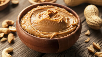 Obraz na płótnie Canvas Delicious Bowl Of Rich and Chunky Peanut Butter. Healthy High Protein Food