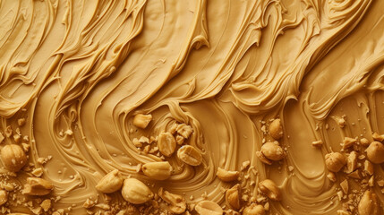 Macro View Of Rich and Chunky Delicious Textured Peanut Butter with Whole Peanut Chunks. Healthy High Protein Food - obrazy, fototapety, plakaty