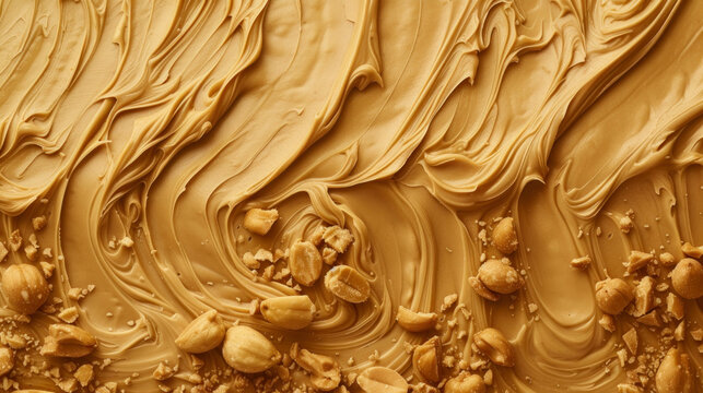 Macro View Of Rich and Chunky Delicious Textured Peanut Butter with Whole Peanut Chunks. Healthy High Protein Food