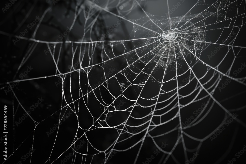 Poster a spider web adorned with sparkling water droplets. perfect for nature-themed projects and designs