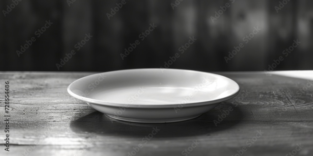 Poster A white bowl sitting on top of a wooden table. This versatile image can be used for various themes and concepts