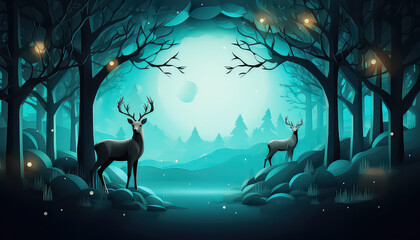postcard winter forest with deer , Environmental eco safe Conservation