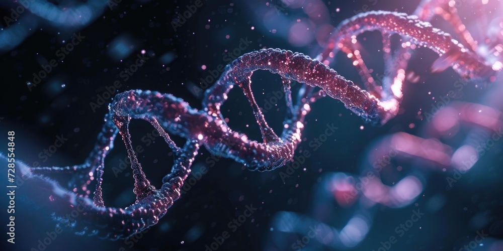 Poster close-up view of a double strand of dna, the building blocks of life. perfect for scientific and med