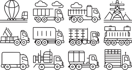 trucks and road transport icon set vector collection.