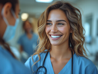 Fototapeta premium selfie Happy diverse doctor standing in hospital 