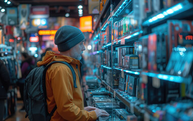 Obraz premium At a computer hardware store, a CPU RAM cooler is displayed under a glass case.