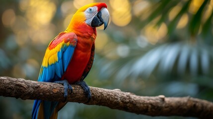 Obraz premium Parrot sitting on branch in the woods 