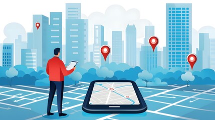 Smart city public transportation control and mobile app, GPS tracking system concept