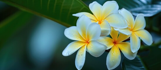 Fototapeta na wymiar Frangipani, a flower native to the West Indies, has various names associated with temples and graveyards.