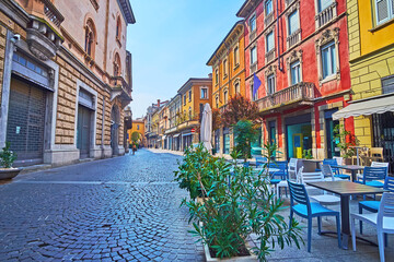Walk down Corso Umberto I street, Lodi, Italy