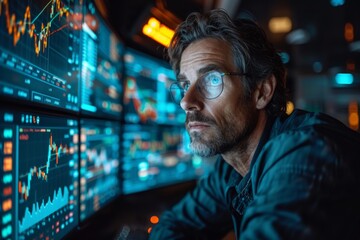 Fototapeta premium Business graph and trade monitor . Mixed media