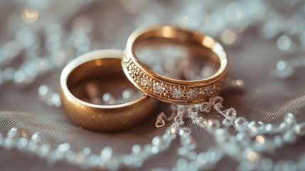 Obraz na płótnie Canvas Elegant Wedding Rings on Lace Background