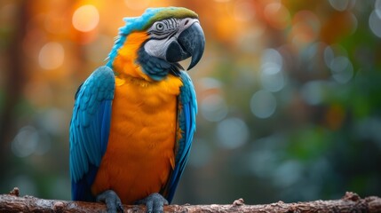 Obraz premium Parrot sitting on branch in the woods 