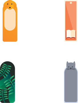 Bookmark icons set cartoon vector. Colorful decorative paper book mark. Stationery