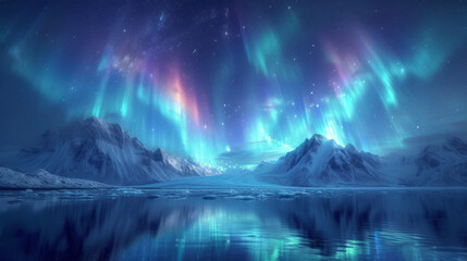 Aurora borealis in northern landscape