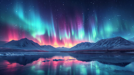 Aurora borealis in northern landscape - obrazy, fototapety, plakaty