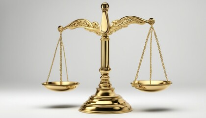 golden scales of justice, isolated on white background, copy space for tex
