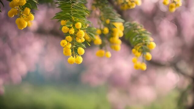 満開のミモザの花　４K