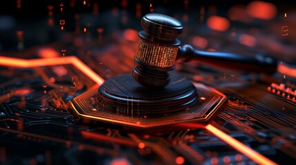 Smart law, legal advice icons and lawyer working tools in the lawyers office showing concept of digital law and online technology