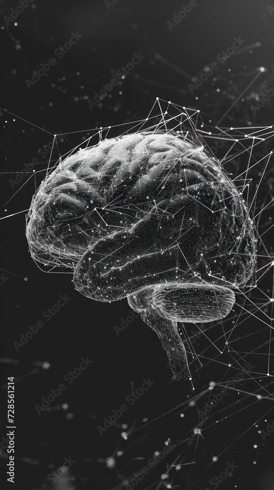 Aufkleber brain structure with neural connections and network nodes highlighted in white on a dark field