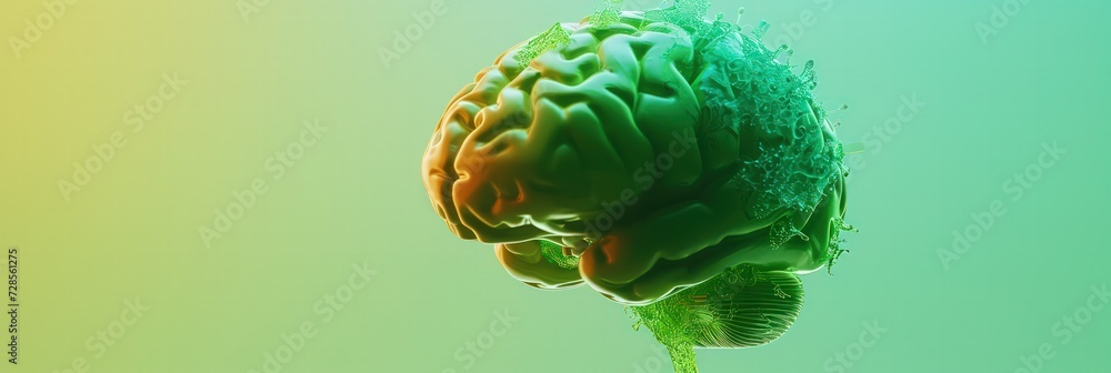 Poster brain with technological and organic elements on gradient background, symbolizing brain function