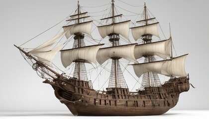 sailing pirate ship, isolated white background
