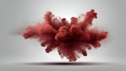 Red Fog or smoke color isolated transparent special effect. Abstract red dust explosion on white background