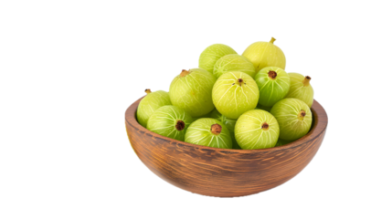 Fresh amla (Indian gooseberry) with wooden bowl isolate on white background 