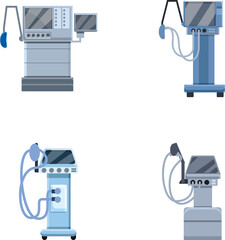 Medical ventilator icons set cartoon vector. Equipment for lung ventilation. Life support or resuscitation